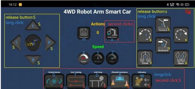 Phone app interface for driving the robot