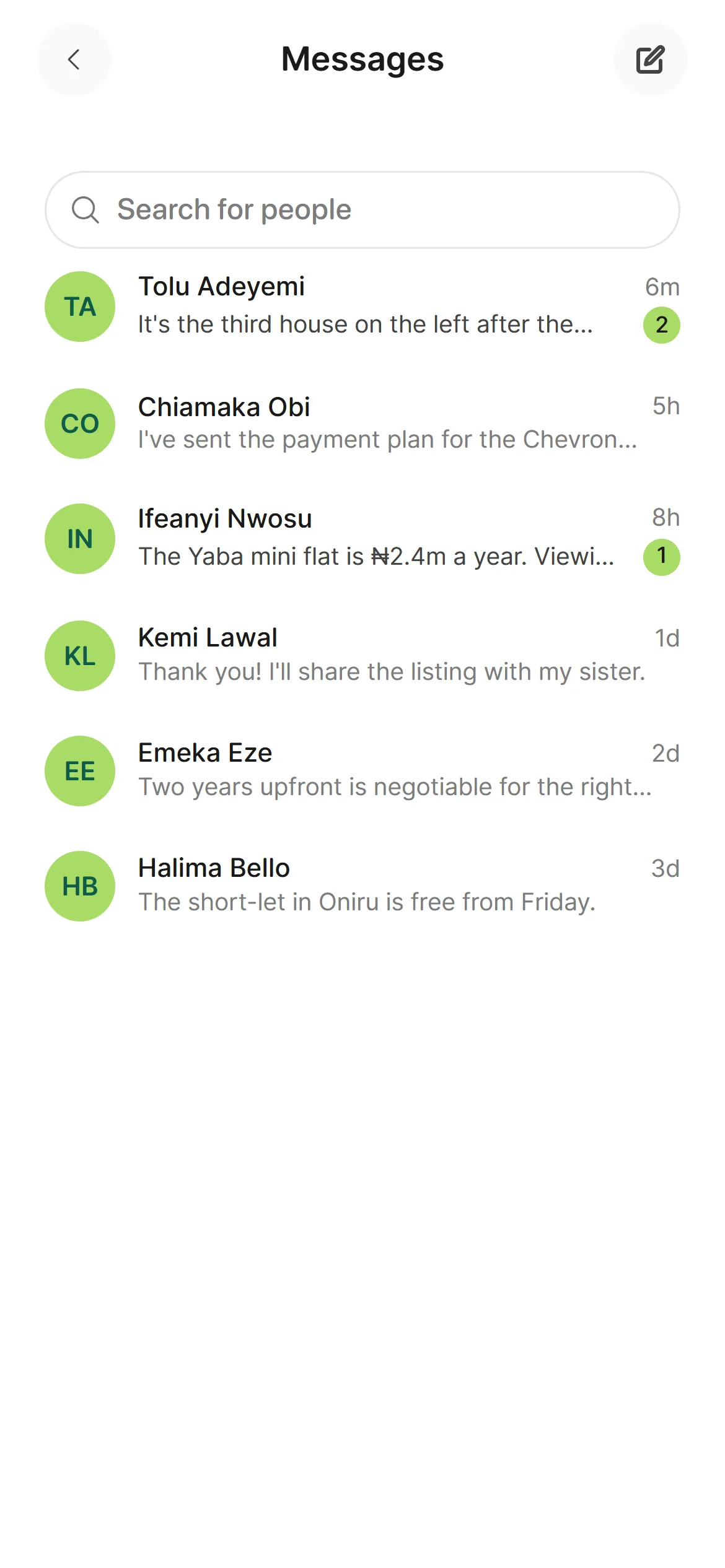 The inbox on a phone with unread counts