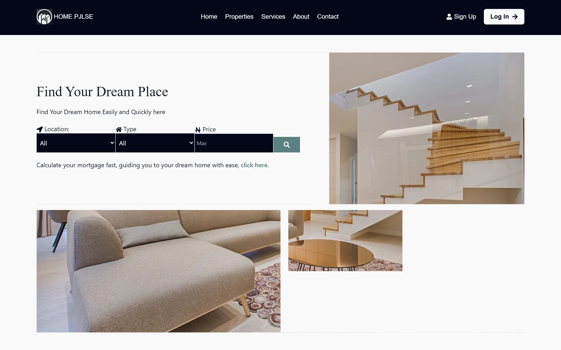 HomePulse home: Find Your Dream Place, with location, type and price search