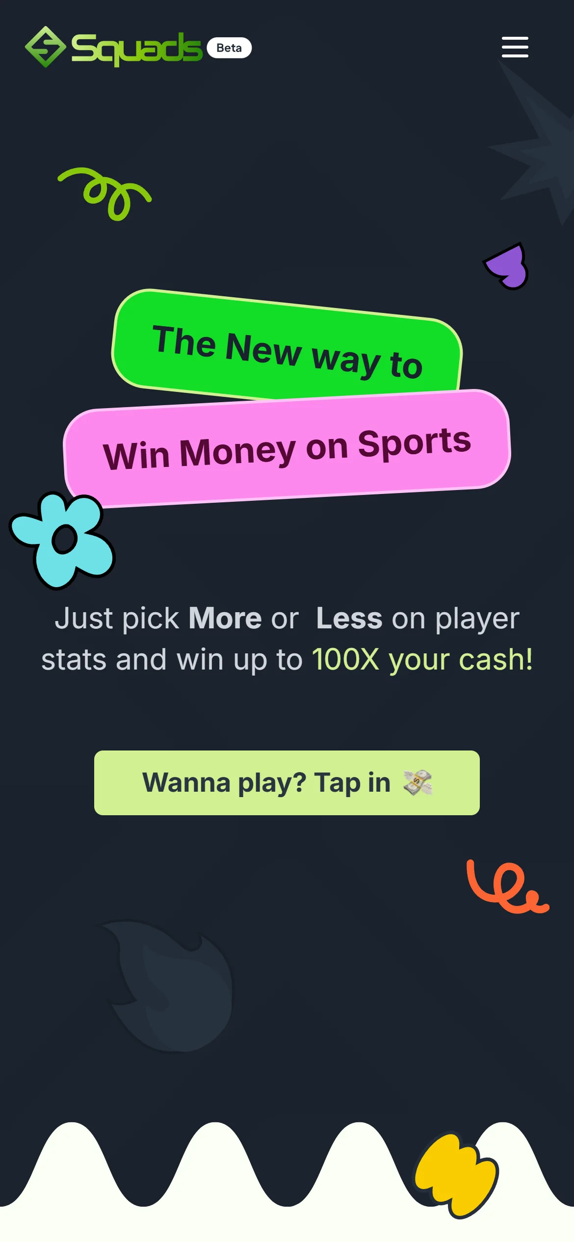 Squads landing page on a phone