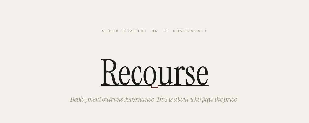 The Recourse wordmark: A publication on AI governance